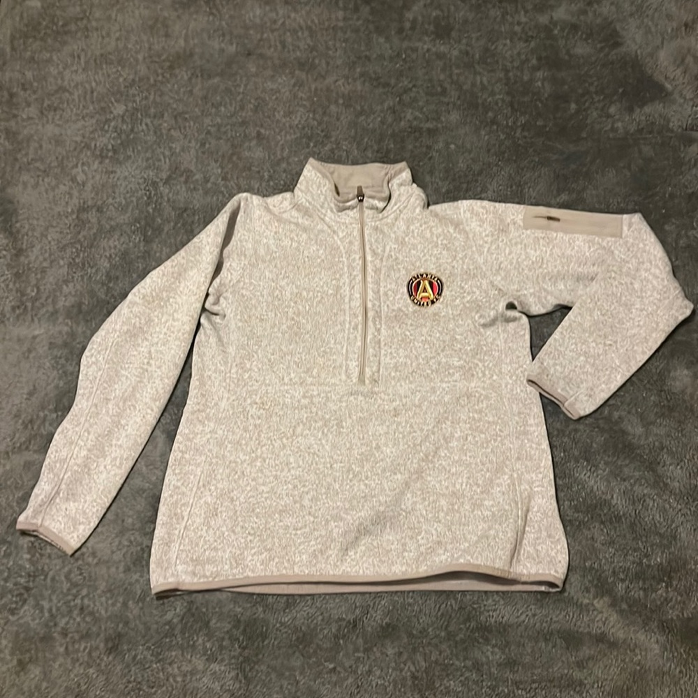 Women's Atlanta United FC Antigua Tan Fortune Quarter-Zip Pullover Jacket